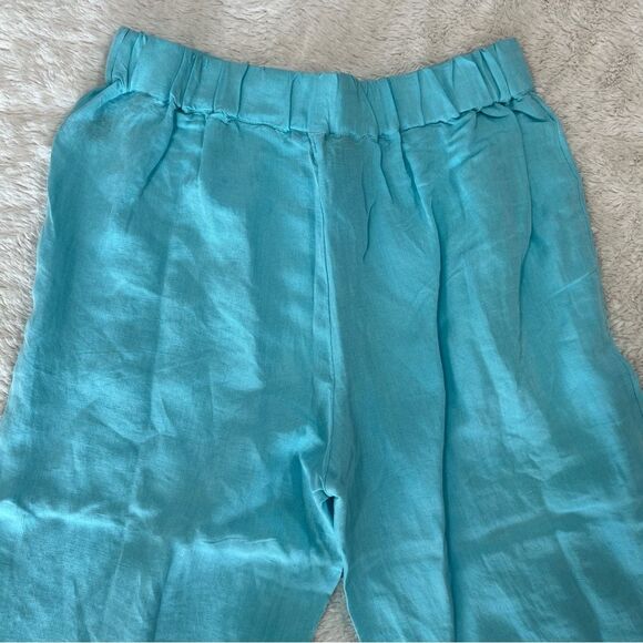 Boston Proper Linen Flat Front Wide Leg Aqua Pants 0692 - Picture 5 of 10